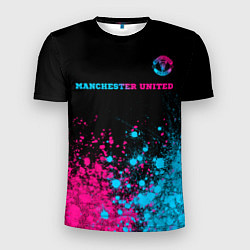 Футболка спортивная мужская Manchester United - neon gradient: символ сверху, цвет: 3D-принт