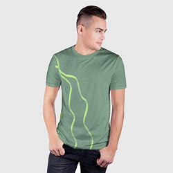 Футболка спортивная мужская Абстрактные зеленые линии на фоне цвета хаки, цвет: 3D-принт — фото 2