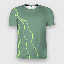 Мужская спорт-футболка Абстрактные зеленые линии на фоне цвета хаки