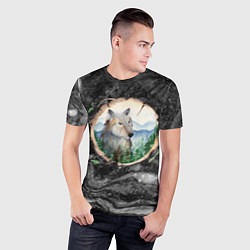 Футболка спортивная мужская Рисунок на бревне - волк, цвет: 3D-принт — фото 2