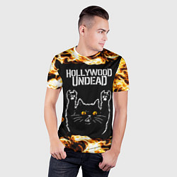 Футболка спортивная мужская Hollywood Undead рок кот и огонь, цвет: 3D-принт — фото 2