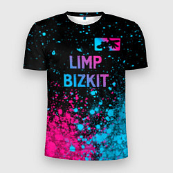 Футболка спортивная мужская Limp Bizkit - neon gradient: символ сверху, цвет: 3D-принт