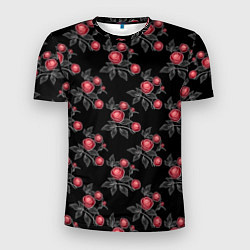 Мужская спорт-футболка Акварельные розы на черном
