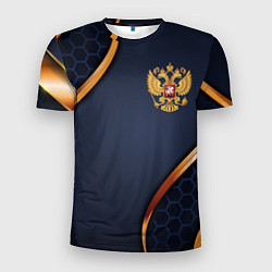 Футболка спортивная мужская Blue & gold герб России, цвет: 3D-принт