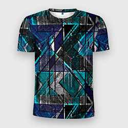 Мужская спорт-футболка Сине - черная гранжевая абстракция