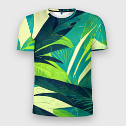Мужская спорт-футболка Яркие тропические листья пальмы