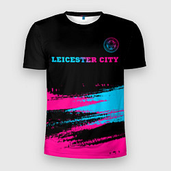 Футболка спортивная мужская Leicester City - neon gradient: символ сверху, цвет: 3D-принт