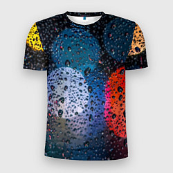 Мужская спорт-футболка Разноцветные огни сквозь дождевое стекло