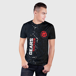 Футболка спортивная мужская Gears of War красно-белой лого на темном фоне, цвет: 3D-принт — фото 2