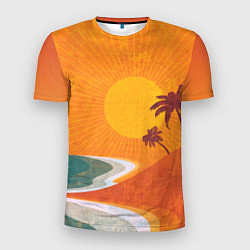 Мужская спорт-футболка Закат на побережье минимализм