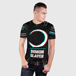 Футболка спортивная мужская Символ Demon Slayer в стиле glitch на темном фоне, цвет: 3D-принт — фото 2