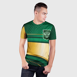 Футболка спортивная мужская Герб России на зеленой абстракции, цвет: 3D-принт — фото 2