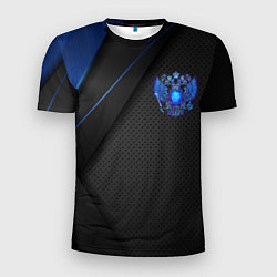 Мужская спорт-футболка Черно-синий герб России