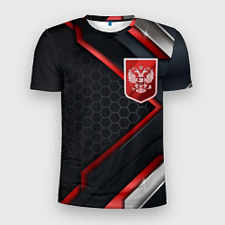 Мужская спорт-футболка Герб России - объемные пластины на фоне
