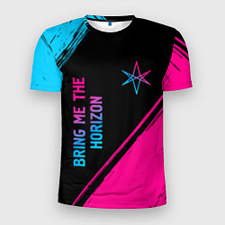 Мужская спорт-футболка Bring Me the Horizon - neon gradient: надпись, сим