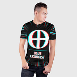 Футболка спортивная мужская Символ Blue Exorcist в стиле glitch на темном фоне, цвет: 3D-принт — фото 2