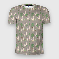 Мужская спорт-футболка Три забавных ламы среди кактусов