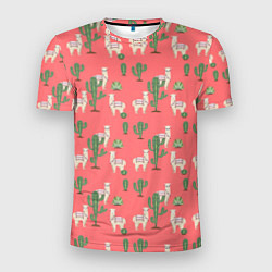 Мужская спорт-футболка Три забавных альпака среди кактусов