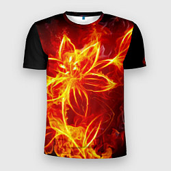 Мужская спорт-футболка Цветок из огня на чёрном фоне