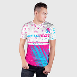 Футболка спортивная мужская Peugeot neon gradient style: символ сверху, цвет: 3D-принт — фото 2