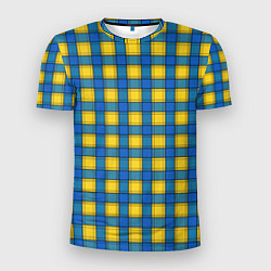 Футболка спортивная мужская Желтый с синим клетчатый модный узор, цвет: 3D-принт