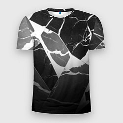 Мужская спорт-футболка Черно-белый мрамор с трещинами