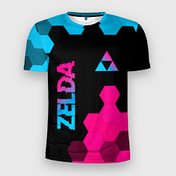 Мужская спорт-футболка Zelda - neon gradient: надпись, символ