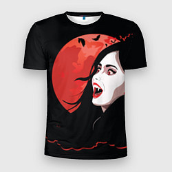 Мужская спорт-футболка Вампирша на фоне красной луны