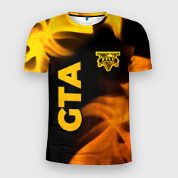 Мужская спорт-футболка GTA - gold gradient: надпись, символ