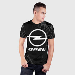 Футболка спортивная мужская Opel speed на темном фоне со следами шин, цвет: 3D-принт — фото 2
