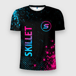 Футболка спортивная мужская Skillet - neon gradient: надпись, символ, цвет: 3D-принт