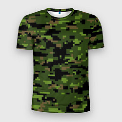 Мужская спорт-футболка Камуфляж лесной пиксель