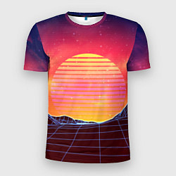 Мужская спорт-футболка Абстрактные 3D неоновые горы на закате