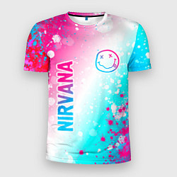 Мужская спорт-футболка Nirvana neon gradient style: надпись, символ