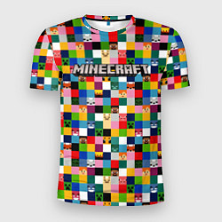 Мужская спорт-футболка Minecraft - пиксельные персонажи