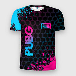 Мужская спорт-футболка PUBG - neon gradient: надпись, символ