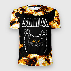 Футболка спортивная мужская Sum41 рок кот и огонь, цвет: 3D-принт
