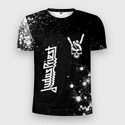 Мужская спорт-футболка Judas Priest и рок символ на темном фоне