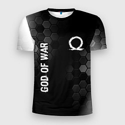 Мужская спорт-футболка God of War glitch на темном фоне: надпись, символ