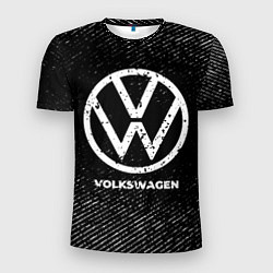 Футболка спортивная мужская Volkswagen с потертостями на темном фоне, цвет: 3D-принт