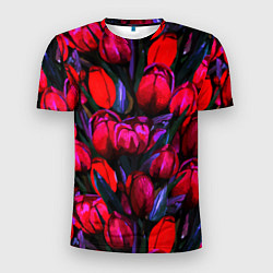 Мужская спорт-футболка Тюльпаны - поле красных цветов