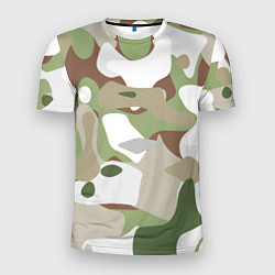 Мужская спорт-футболка Камуфляж зимний лес крупный