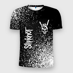 Футболка спортивная мужская Slipknot и рок символ на темном фоне, цвет: 3D-принт