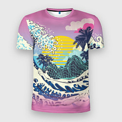 Футболка спортивная мужская Штормовые океанские волны и пальмы, цвет: 3D-принт