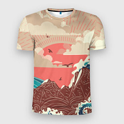 Мужская спорт-футболка Большие океанские волны и скалистый остров на зака