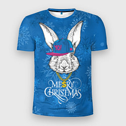 Мужская спорт-футболка Merry Christmas, rabbit in cap