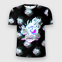 Мужская спорт-футболка Cyberpunk 2077 neon samurai glitch art colors