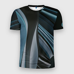 Мужская спорт-футболка Волнообразные синие пластины во тьме