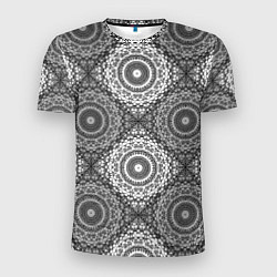 Мужская спорт-футболка Ажурный кружевной узор пэчворк Черно-белые квадрат