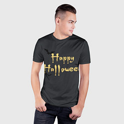 Футболка спортивная мужская Happy Halloween надпись с летучими мышами, цвет: 3D-принт — фото 2